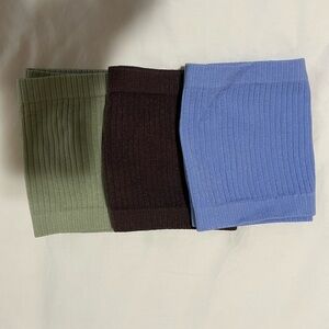 Elegant Ribbed Bandeau Trio - Olive, Black, and Sky Blue